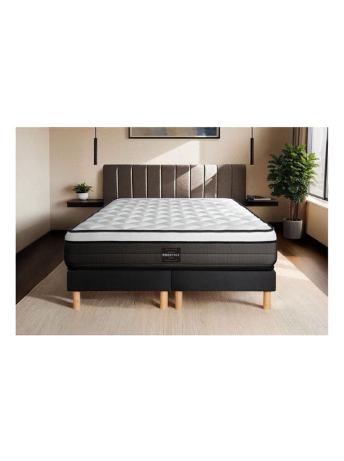 Ensemble Matelas Ressorts ensachés et mémoire de forme et Sommier Tapissier multi-lattes Noir - Sui - Kiabi