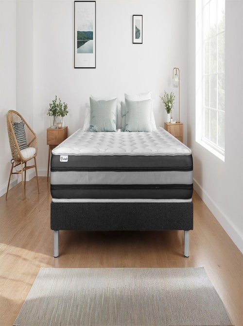Ensemble Matelas Ressorts ensachés et mémoire de forme et Sommier Tapissier multi-lattes Noir - VIT - Kiabi