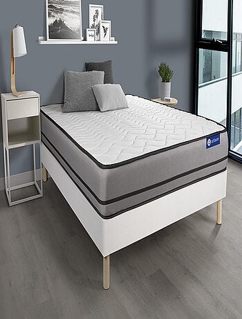 Ensemble Matelas Ressorts ensachés et Sommier tapissier en kit Blanc - Actiflex night