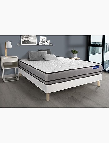 Ensemble Matelas Ressorts ensachés et Sommier tapissier en kit Blanc - Actiflex night