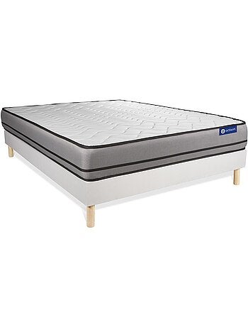 Ensemble Matelas Ressorts ensachés et Sommier tapissier en kit Blanc - Actiflex night
