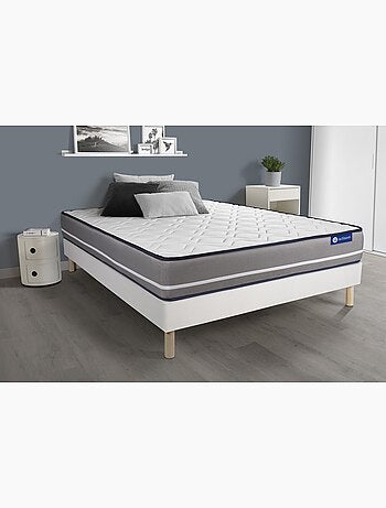 Ensemble Matelas Ressorts ensachés et Sommier tapissier en kit Blanc - Actiflex pur
