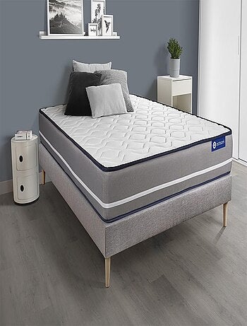 Ensemble Matelas Ressorts ensachés et Sommier tapissier en kit Gris - Actiflex pur