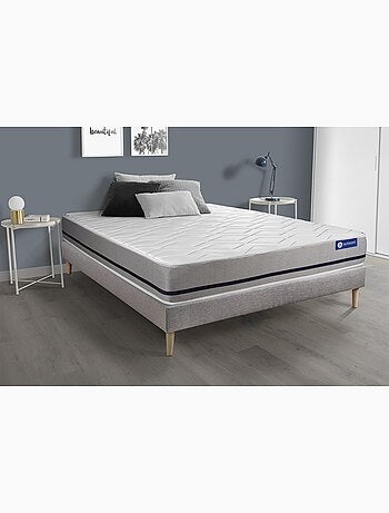 Ensemble Matelas Ressorts ensachés et Sommier tapissier en kit Gris - Actiflex soft
