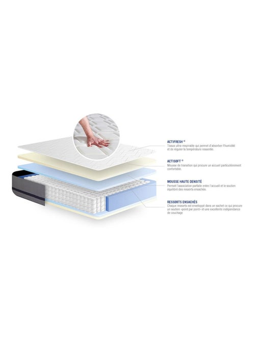 Ensemble Matelas Ressorts ensachés et Sommier tapissier en kit Gris - Actiflex soft - Kiabi