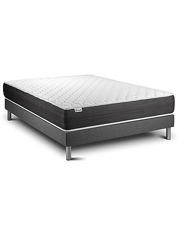 Ensemble Matelas Ressorts ensachés et Sommier tapissier en kit Gris - VITALSPRING