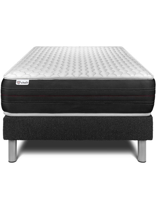 Ensemble Matelas Ressorts ensachés et Sommier tapissier en kit Noir - VITALSPRING - Kiabi