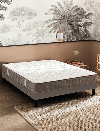 Ensemble matelas ressorts ensachés ITINÉRAIRE, sommier NATURE confort ferme et pieds