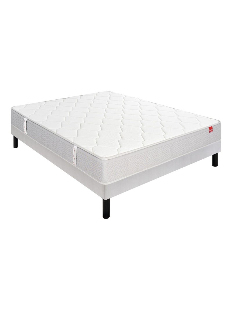 Ensemble matelas ressorts ensachés ITINÉRAIRE, sommier NATURE confort ferme et pieds Blanc - Kiabi