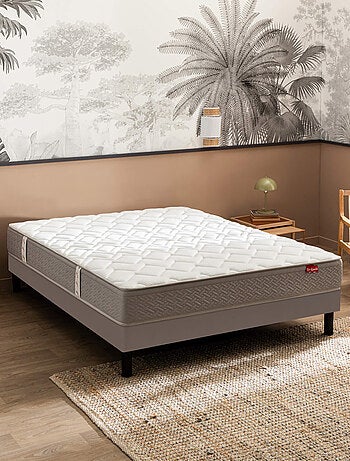 Ensemble matelas ressorts ensachés L’AILLEURS, sommier confort ferme et pieds