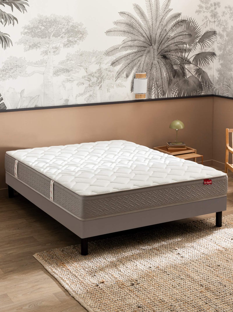 Ensemble matelas ressorts ensachés L’AILLEURS, sommier confort ferme et pieds Blanc - Kiabi