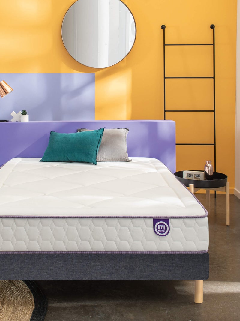 Ensemble matelas ressorts ensachés, mémoire de forme et latex FULL BED, sommier medium et pieds Blanc - Kiabi
