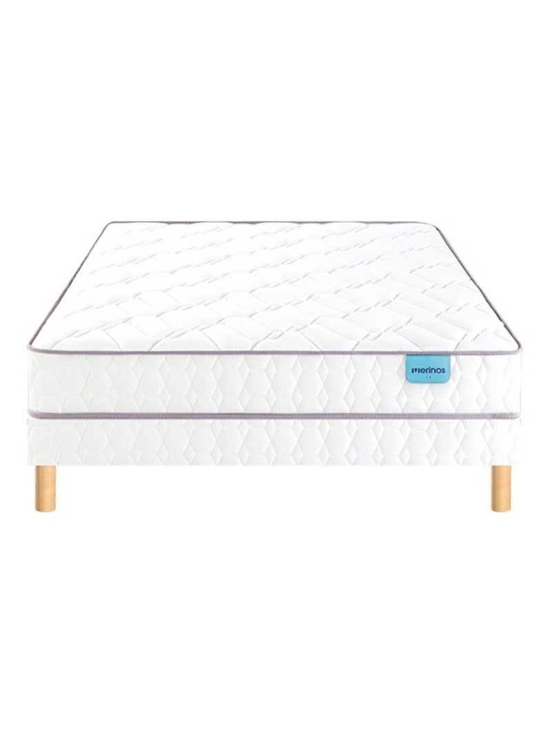 Ensemble matelas ressorts ensachés MORNING ROUTINE, sommier TWIST et pieds Blanc - Kiabi