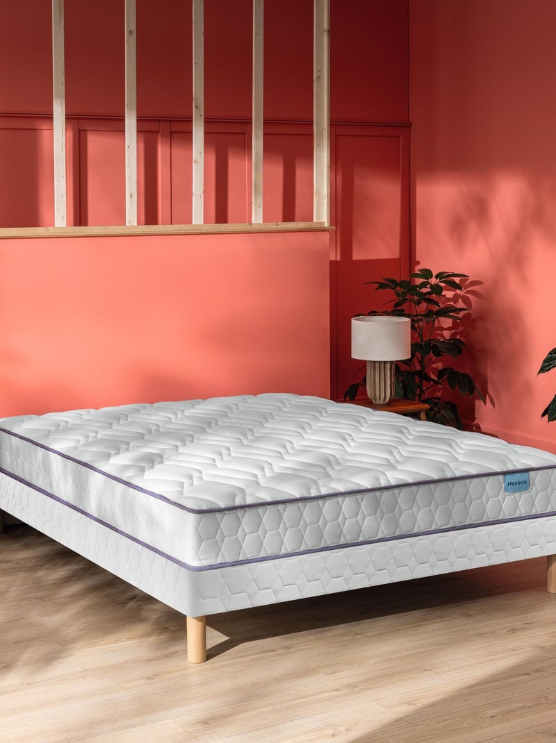 Ensemble matelas ressorts ensachés MORNING ROUTINE, sommier TWIST et pieds Blanc - Kiabi