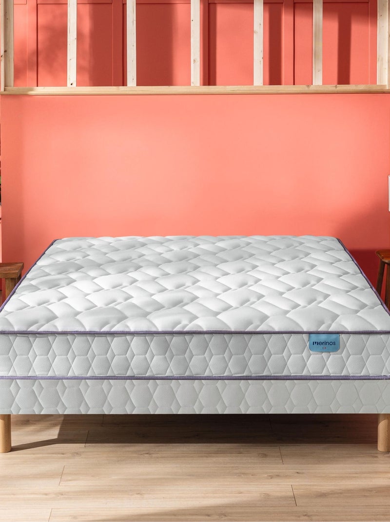 Ensemble matelas ressorts ensachés MORNING ROUTINE, sommier TWIST et pieds Blanc - Kiabi