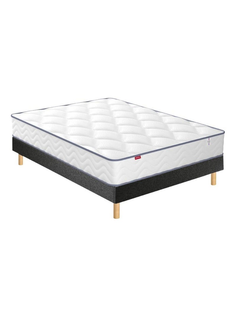 Ensemble matelas ressorts ensachés + mousse mémoire SWEETY, sommier en kit et pieds gris anthracite - Kiabi