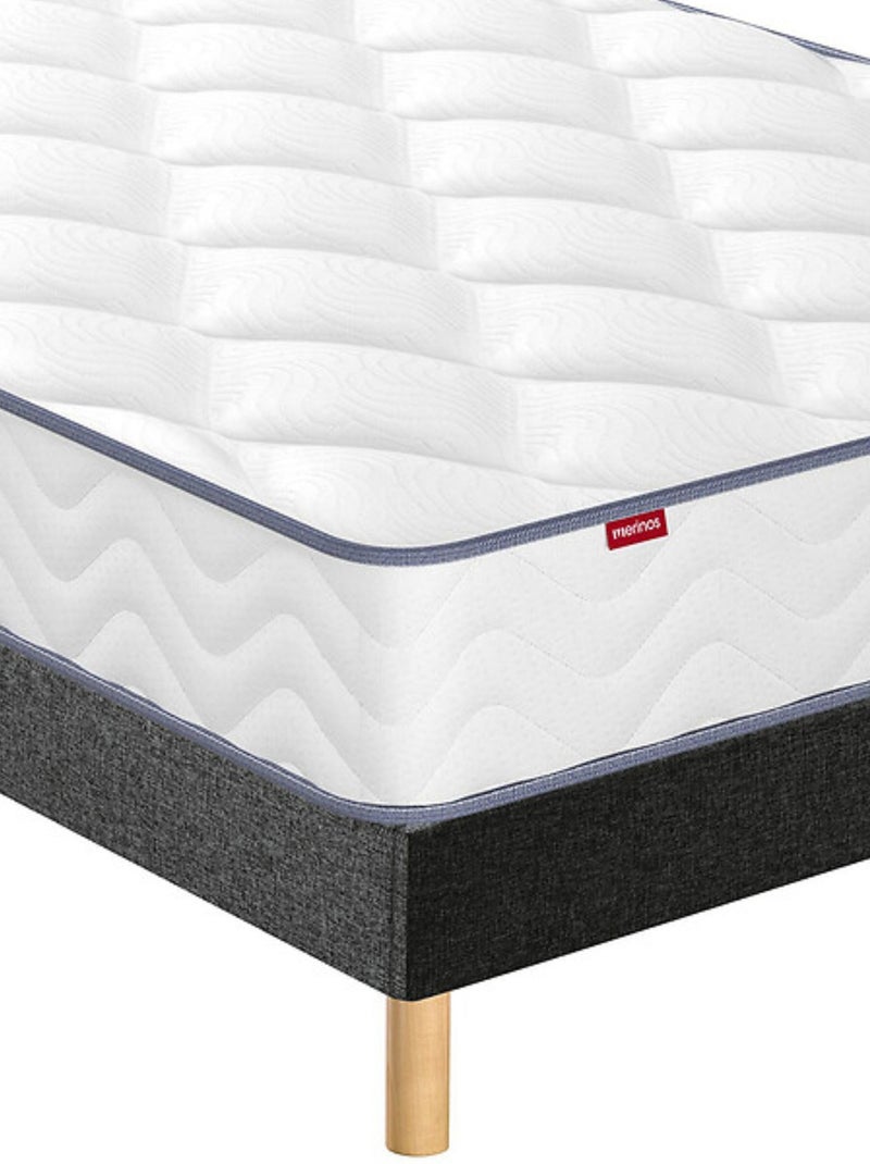 Ensemble matelas ressorts ensachés + mousse mémoire SWEETY, sommier en kit et pieds gris anthracite - Kiabi