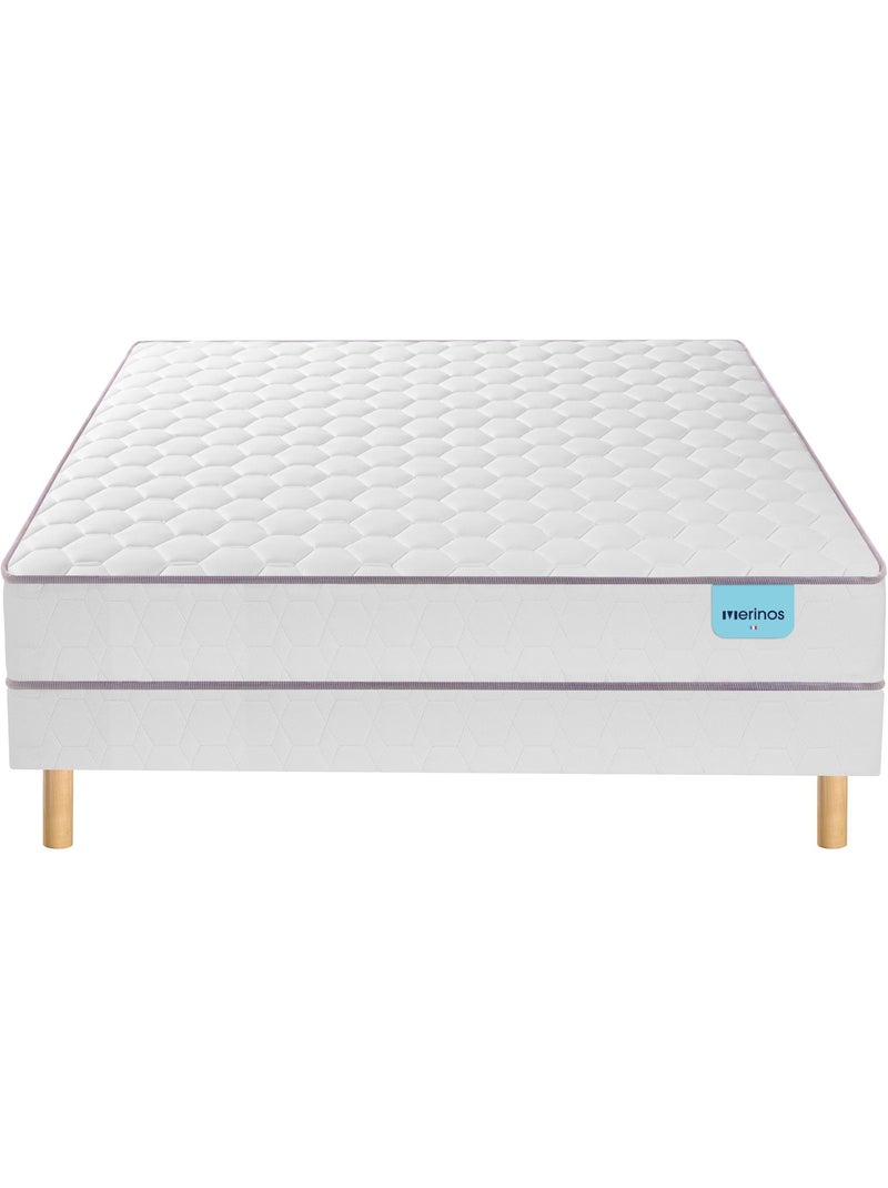 Ensemble matelas ressorts ensachés NATTY, sommier TWIST et pieds Blanc - Kiabi