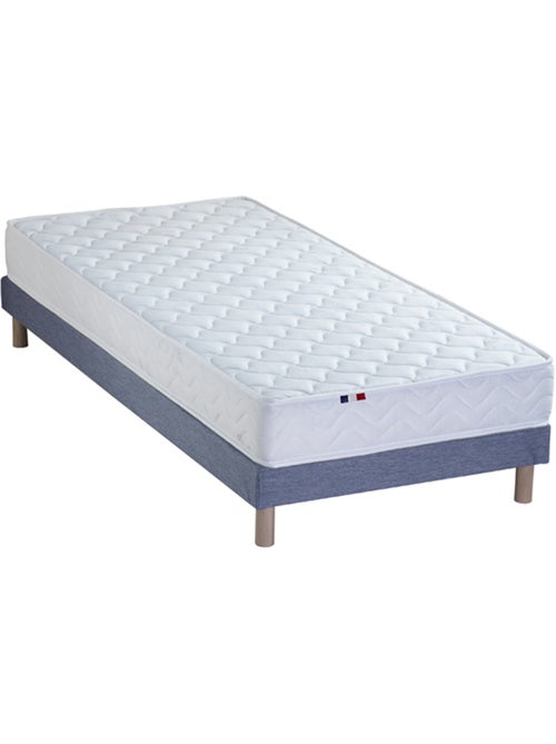 Ensemble matelas ressorts ensachés, SPECTRE + Sommier tapissier - 90 x 190 cm, Sommier - Bleu denim - Kiabi