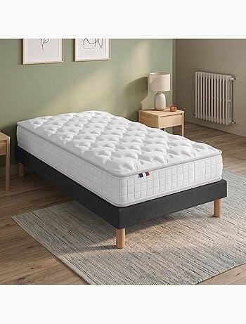 Ensemble matelas ressorts ensachés, spectre + sommier tapissier - sommier - blanc