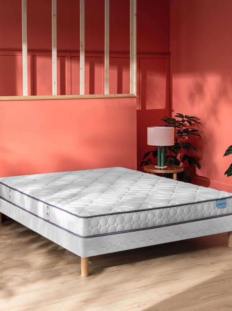 Ensemble matelas ressorts et mémoire de forme CHEER BED, sommier TWIST et pieds Blanc - Kiabi
