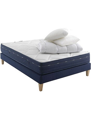 Ensemble matelas ressorts et mémoire de forme, sommier, pieds, couette et oreiller Rêve 500