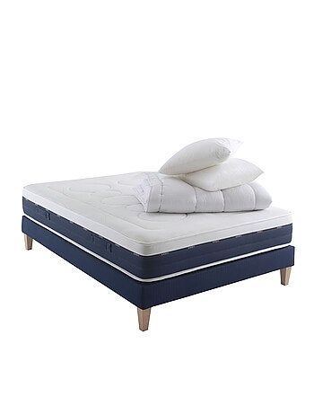 Ensemble matelas ressorts et mémoire de forme, sommier, pieds, couette et oreiller Rêve 600