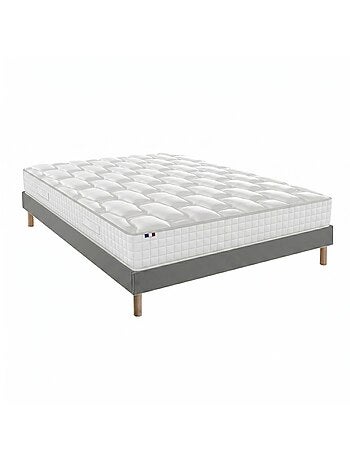 Ensemble matelas ressorts, H24cm, sommier en kit gris