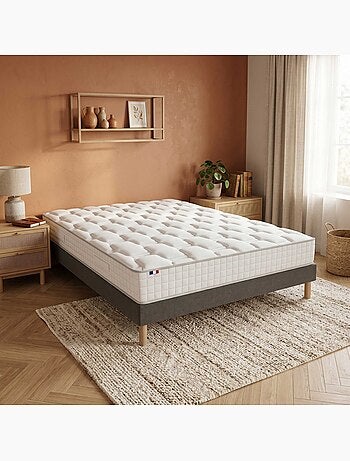Ensemble matelas ressorts, H24cm, sommier en kit gris
