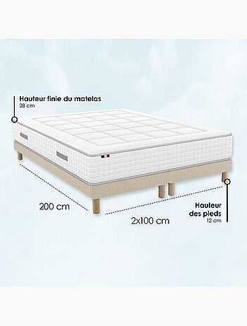 Ensemble matelas ressorts mémoire de forme bellagio sommier déco beige