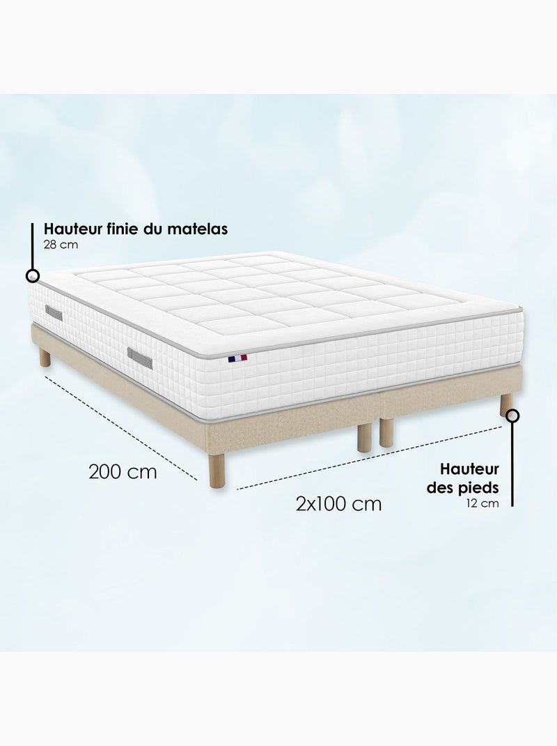 Ensemble matelas ressorts mémoire de forme bellagio sommier déco beige Beige clair - Kiabi