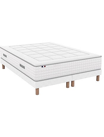 Ensemble matelas ressorts mémoire de forme bellagio sommier déco blanc