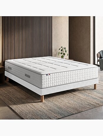 Ensemble matelas ressorts mémoire de forme bellagio sommier déco blanc