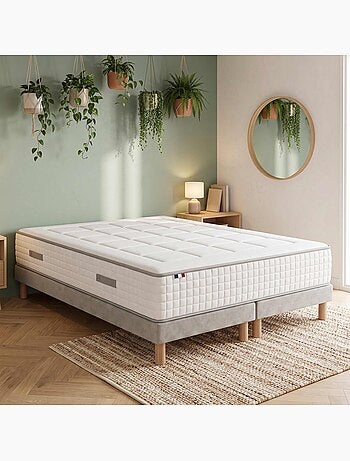 Ensemble matelas ressorts mémoire de forme bellagio sommier déco gris