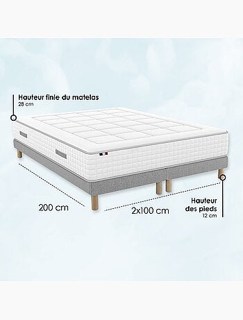 Ensemble matelas ressorts mémoire de forme bellagio sommier déco gris