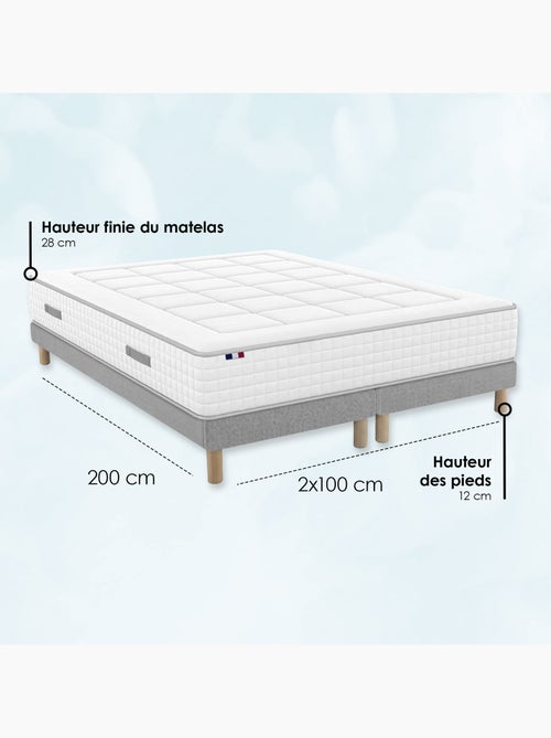 Ensemble matelas ressorts mémoire de forme bellagio sommier déco gris - Kiabi