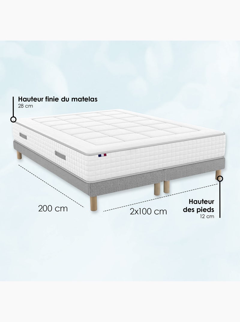 Ensemble matelas ressorts mémoire de forme bellagio sommier déco gris Blanc Gris - Kiabi