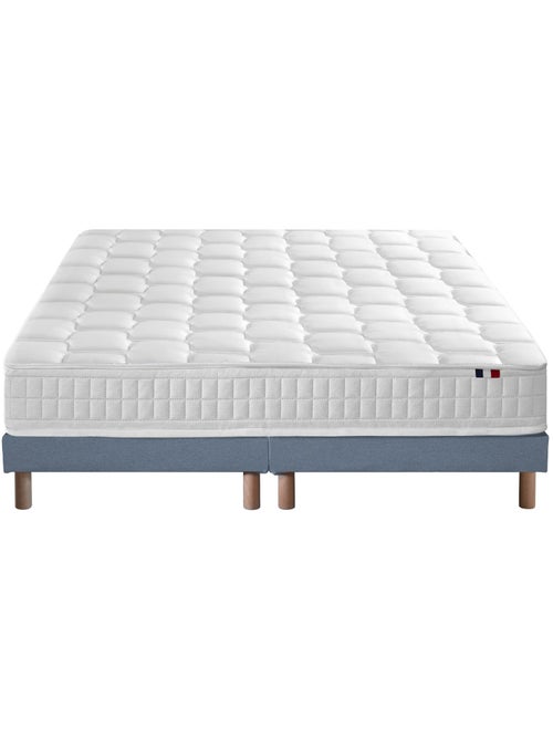 Ensemble Matelas Ressorts + Mémoire de forme ODYSSEE + Sommier Made in France , Sommier Bleu denim - Kiabi