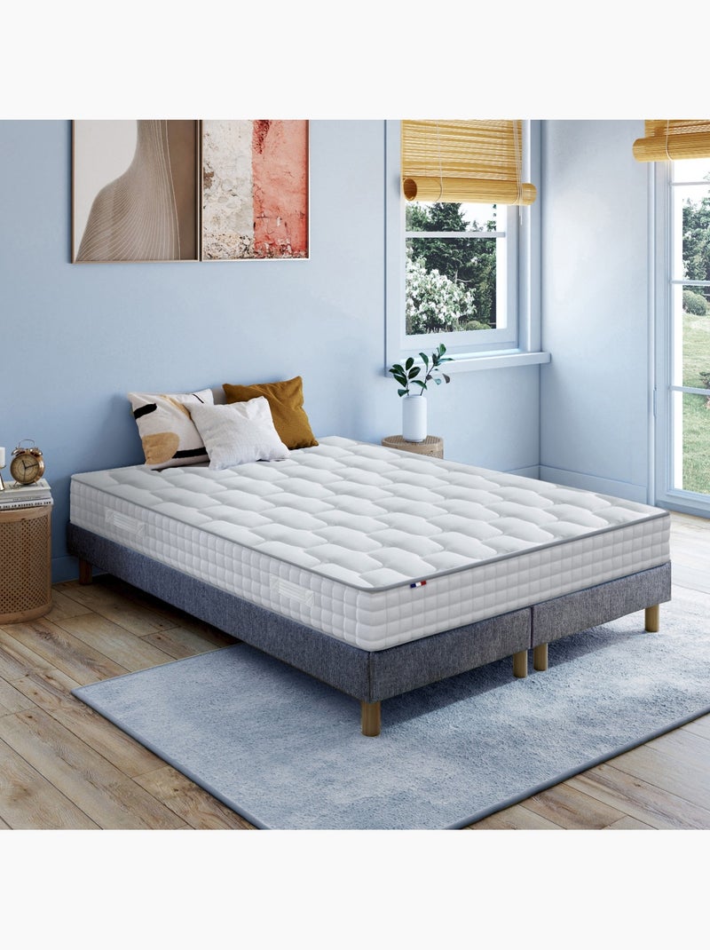 Ensemble Matelas Ressorts + Mémoire de forme ODYSSEE + Sommier Made in France , Sommier Bleu denim Blanc Bleu - Kiabi