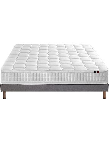 Ensemble Matelas Ressorts + Mémoire de forme ODYSSEE + Sommier Made in France , Sommier Gris chiné