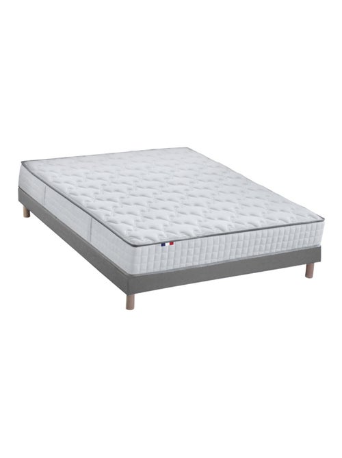 Ensemble Matelas Ressorts + Mémoire de forme ODYSSEE + Sommier Made in France , Sommier Gris chiné - Kiabi