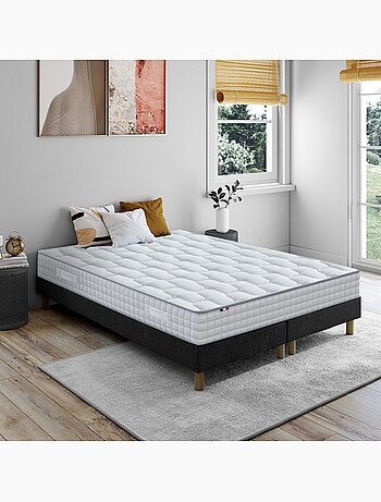 Ensemble Matelas Ressorts + Mémoire de forme ODYSSEE + Sommier Made in France , Sommier Gris chiné