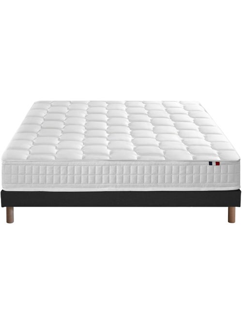 Ensemble Matelas Ressorts + Mémoire de forme ODYSSEE + Sommier Made in France , Sommier Noir - Kiabi