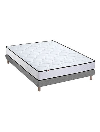 Ensemble Matelas Ressorts + Mémoire de forme + sommier ELOISE Made in France , Sommier Gris chiné
