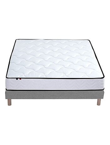 Ensemble Matelas Ressorts + Mémoire de forme + sommier ELOISE Made in France , Sommier Gris chiné