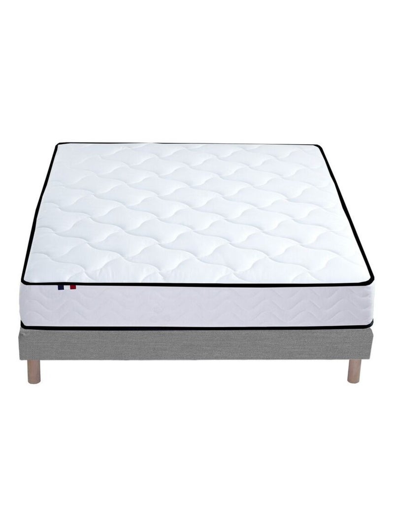 Ensemble Matelas Ressorts + Mémoire de forme + sommier ELOISE Made in France , Sommier Gris chiné Blanc - Kiabi