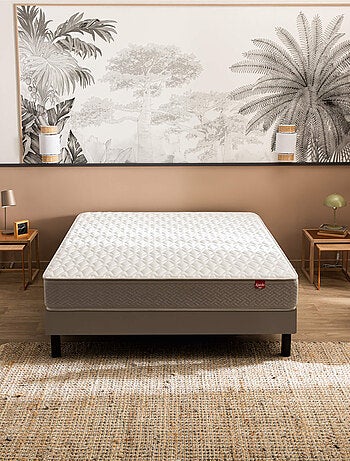 Ensemble matelas ressorts multispire DÉPAYSANT, sommier NATURE confort ferme et pieds