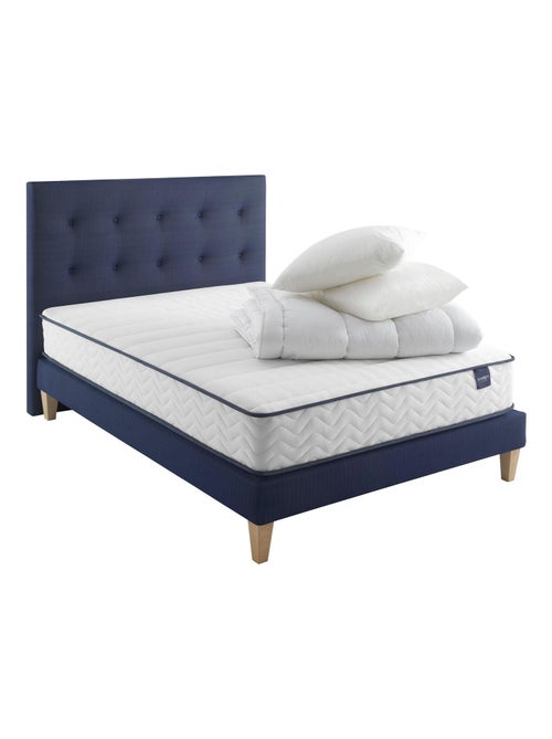 Ensemble matelas ressorts, sommier, pieds, tête de lit, couette et oreiller Rêve 300 - Kiabi Ensemble matelas ressorts, sommier, pieds, tête de lit, couette et oreiller Rêve 300 - Kiabi