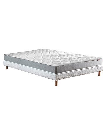Ensemble matelas mousse réversible sommier bleu 90x190