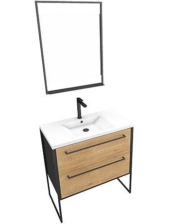 Ensemble meuble à 2 tiroirs, vasque et miroir à led